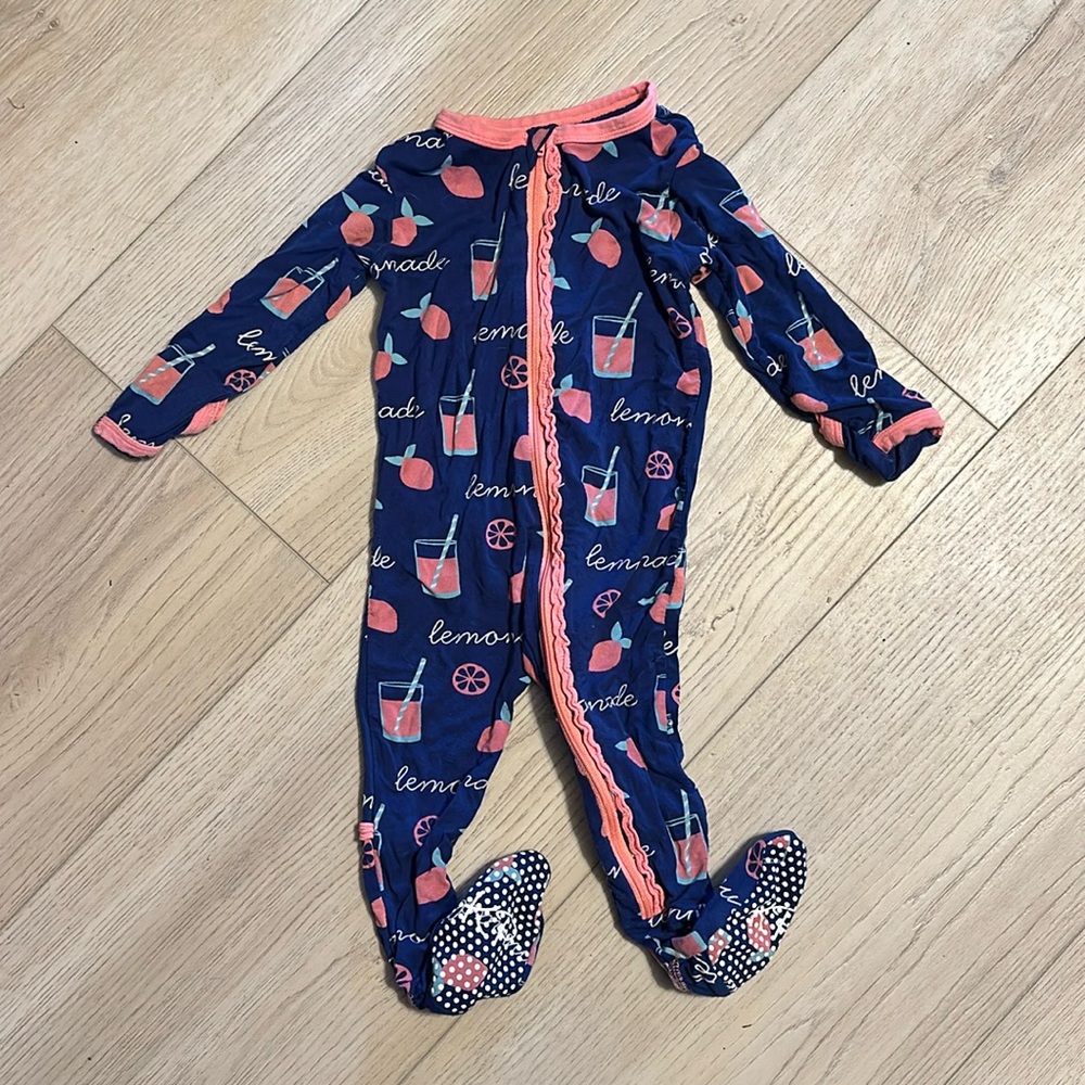 KicKee Pants pink lemonade footed ruffle pajamas 6-9 months